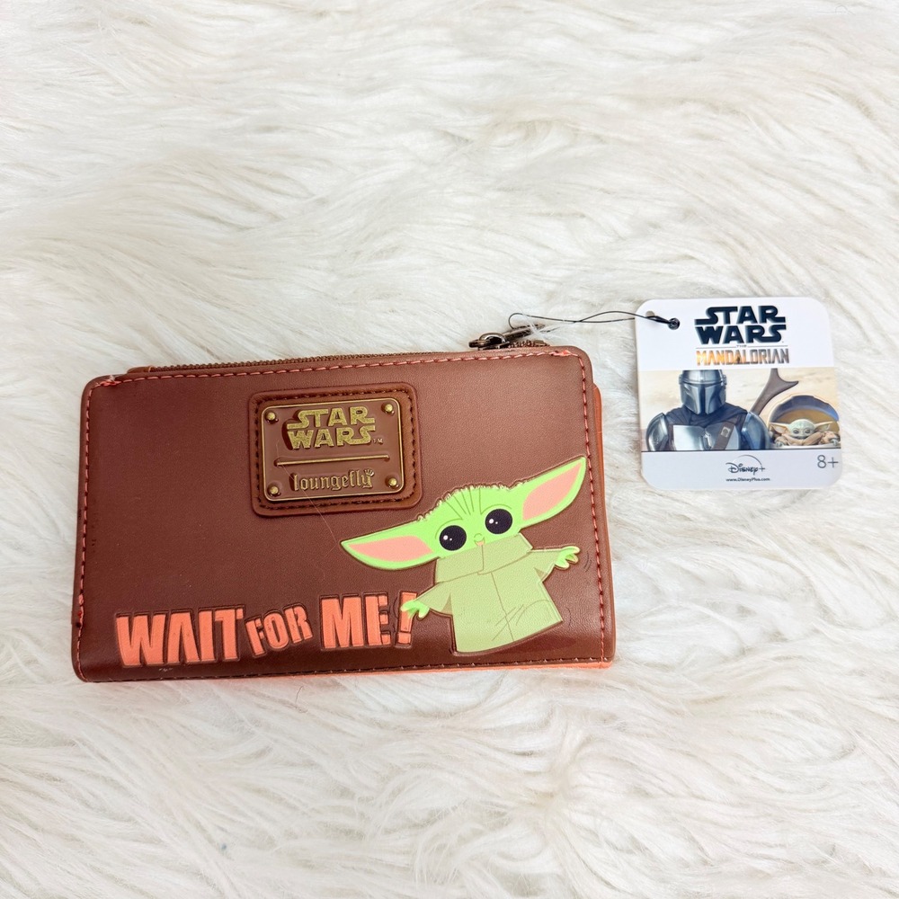 Loungefly Star Wars Mandalorian Grogu Baby Yoda Wait For Me Bifold Wallet NWT